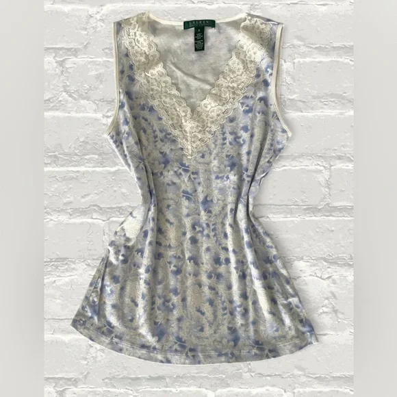 Lauren by Ralph Lauren Lace Trim Floral Tank Top - Picture 1 of 4